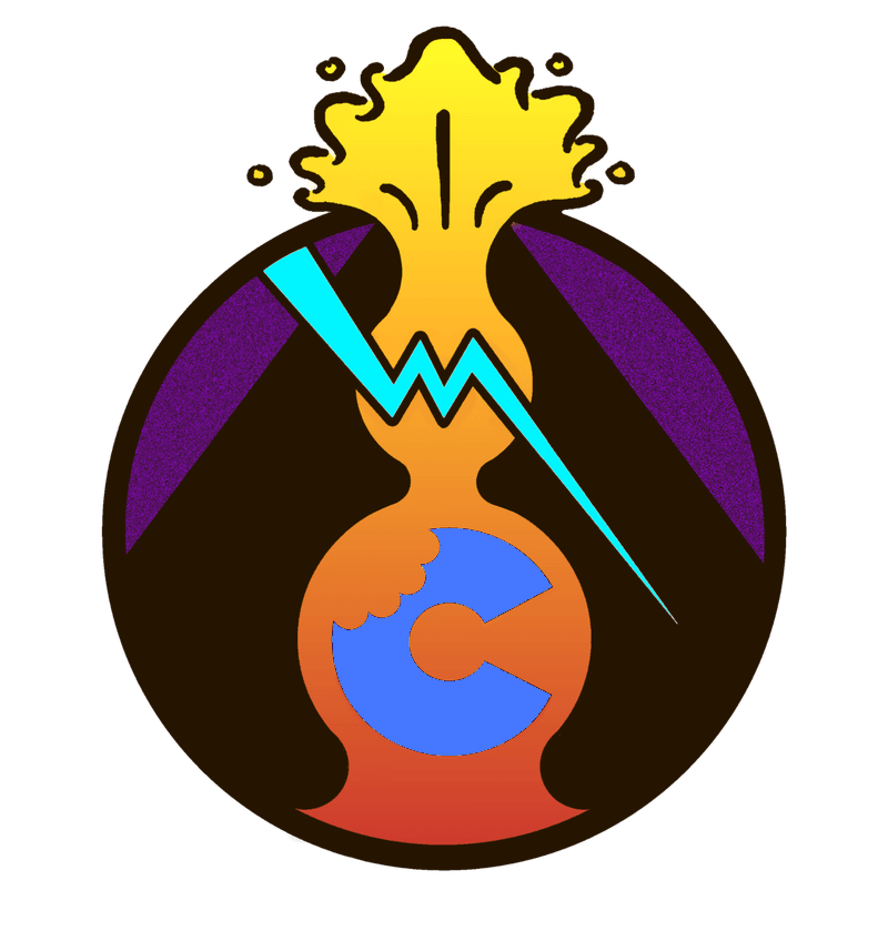 magmacrunch media emblem: an erupting volcano whose lightning bolt forms an M above a C