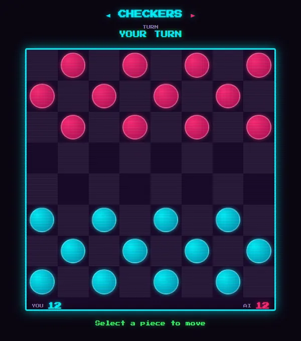 The opening position: twelve cyan pieces against twelve magenta