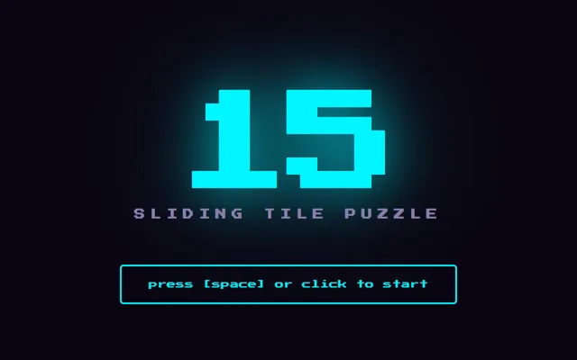 The title screen: a big glowing cyan 15 over Sliding Tile Puzzle