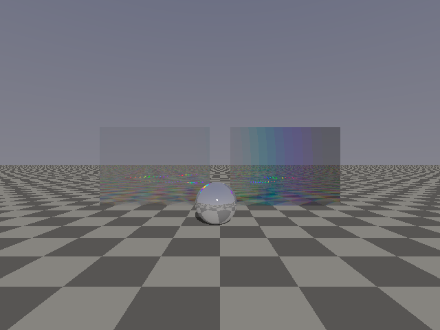 Two ruled panels diffracting sunlight, the right one carrying a full rainbow band