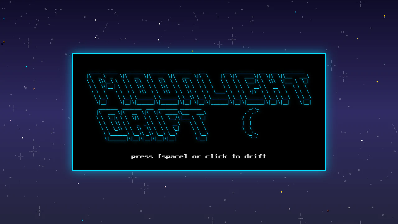 Moonlight Drift's title card: the name in cyan ASCII art beside a crescent moon, in a glowing frame on a starfield